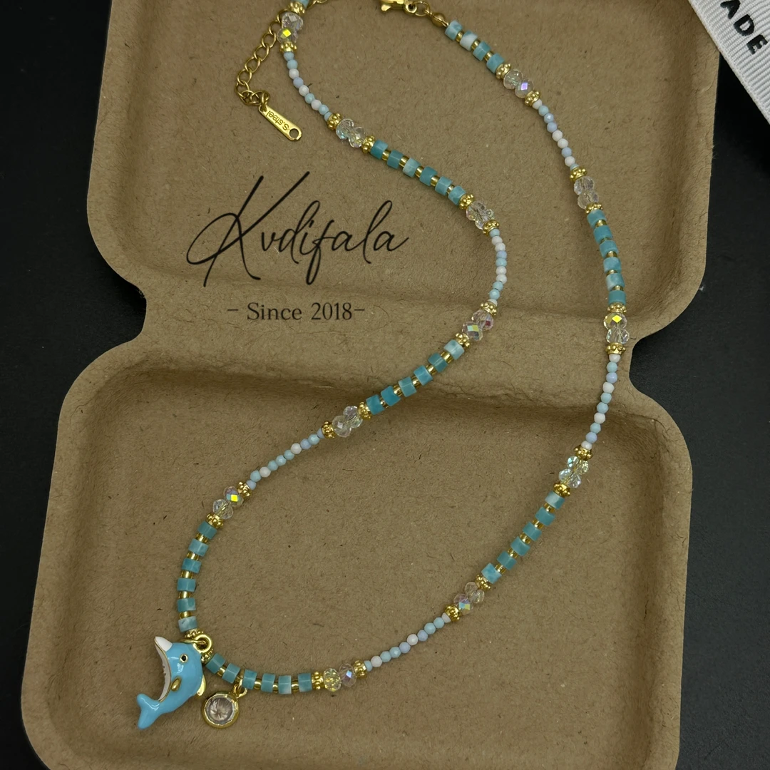 钛钢项链 2234【海豚湾恋人】岚松可盐海豚海边串珠锁骨链夏日清新