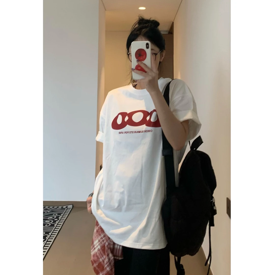 夏季新款女装简约重磅纯棉T恤休闲百搭宽松上衣圆领情侣装短袖