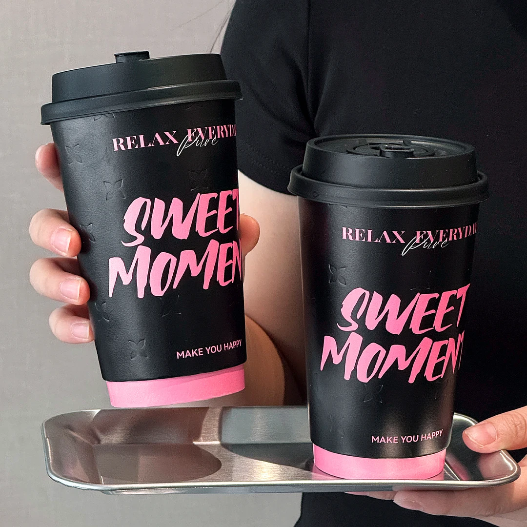 网红2025新款奶茶杯一次性杯子500ml带盖咖啡热饮茶批发商用定制