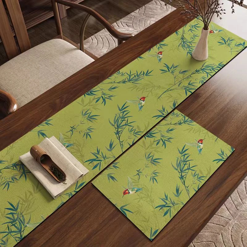 新中式禅意茶席中国风绿色硅藻泥桌旗茶桌垫布吸水茶垫子茶几桌布