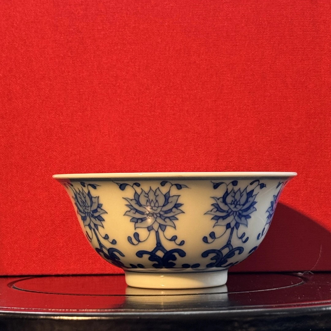 景德镇纯手工手绘莲花撇口杯