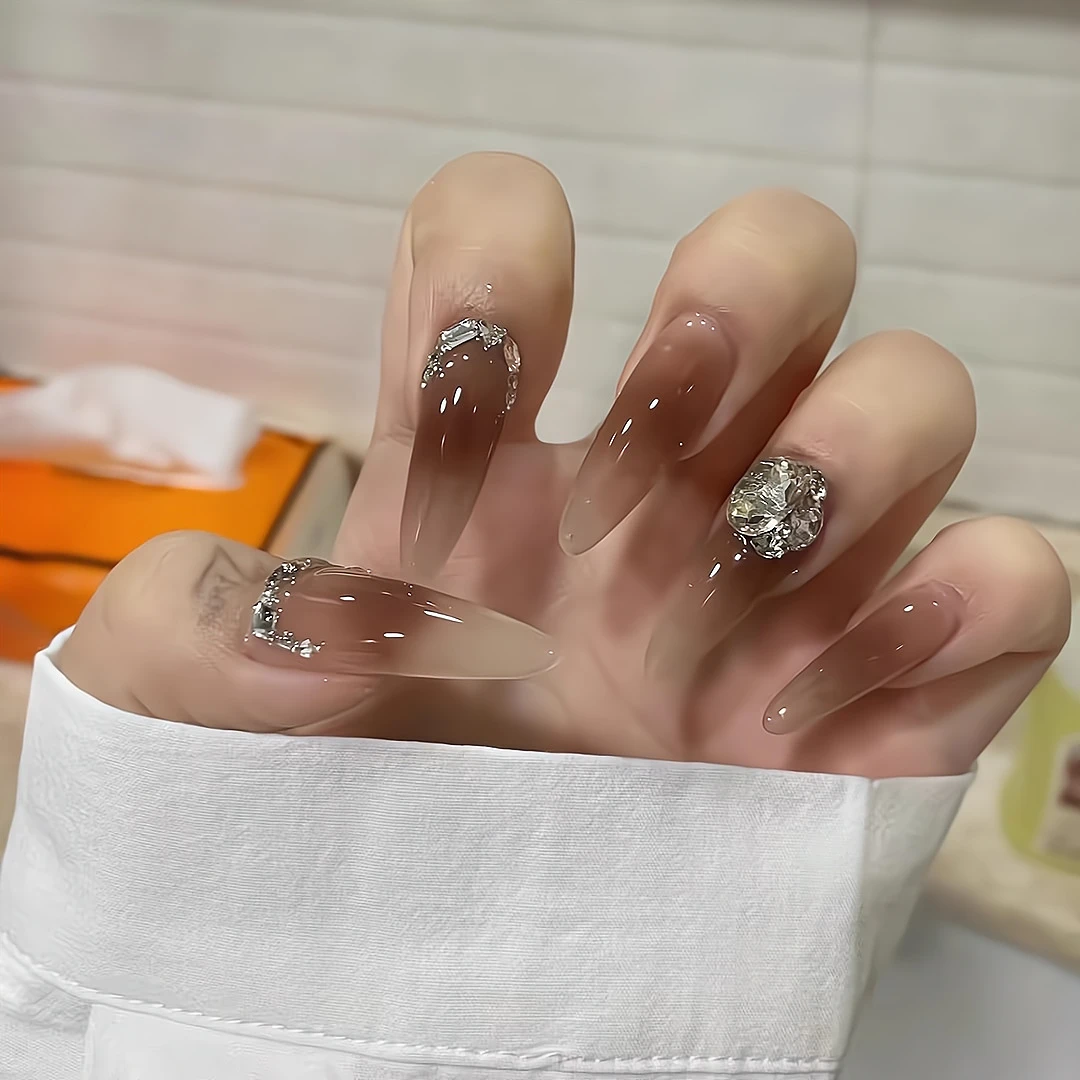 【梦屿千寻】穿戴甲2023秋冬美拉德腮棕黄黑皮显白手作成品穿戴甲