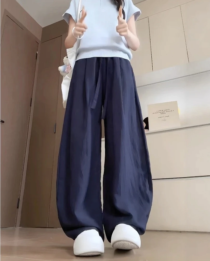 【现货+运补8】松弛老钱风！降温冰感弯刀型抽绳松紧腰休闲裤