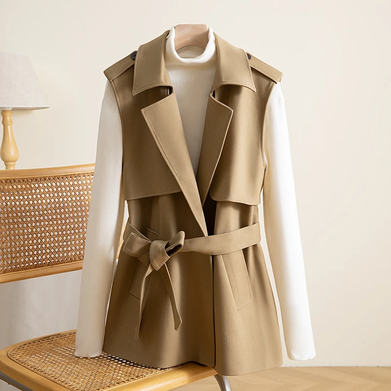 英伦风卡其色风衣马甲女春秋季款高级感气质收腰小个子中长款外套