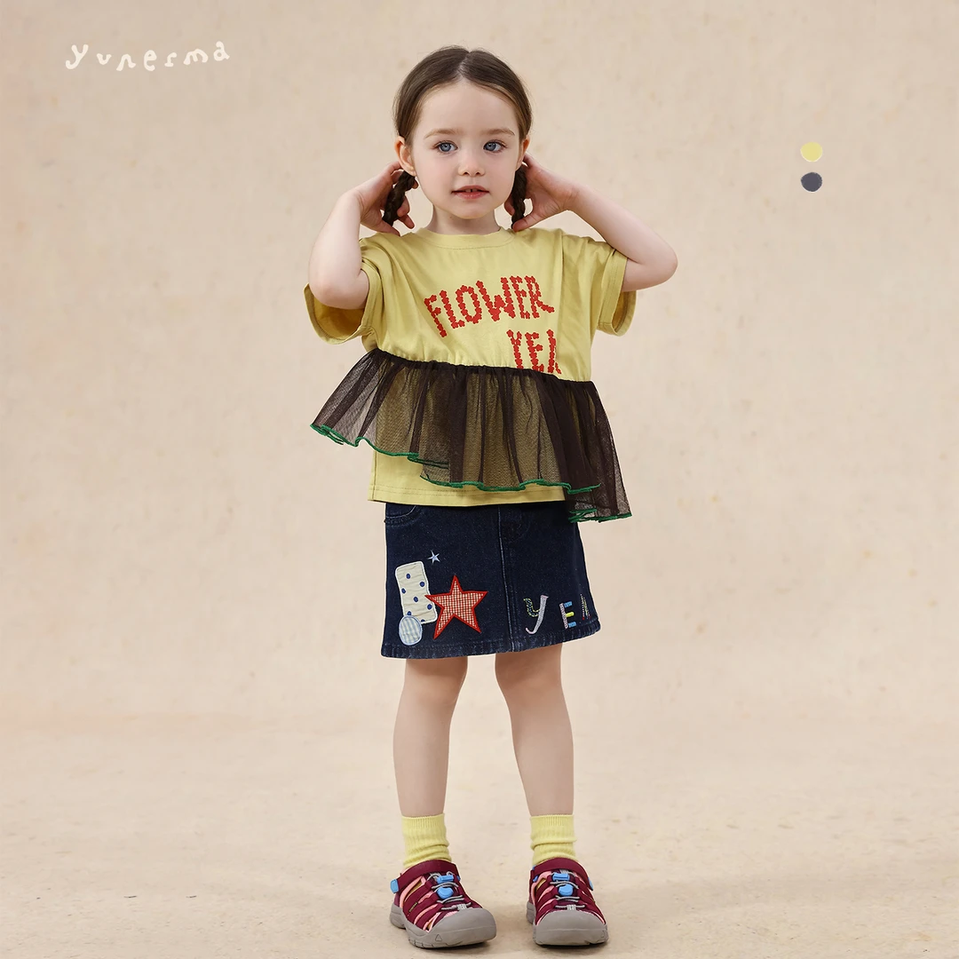 【小众日系】不规则纱纱拼接短袖字母T恤