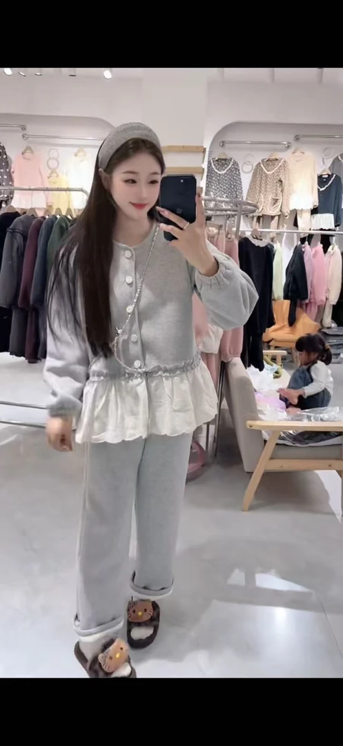 洋气韩版裙摆加厚绒套装可外穿家居服