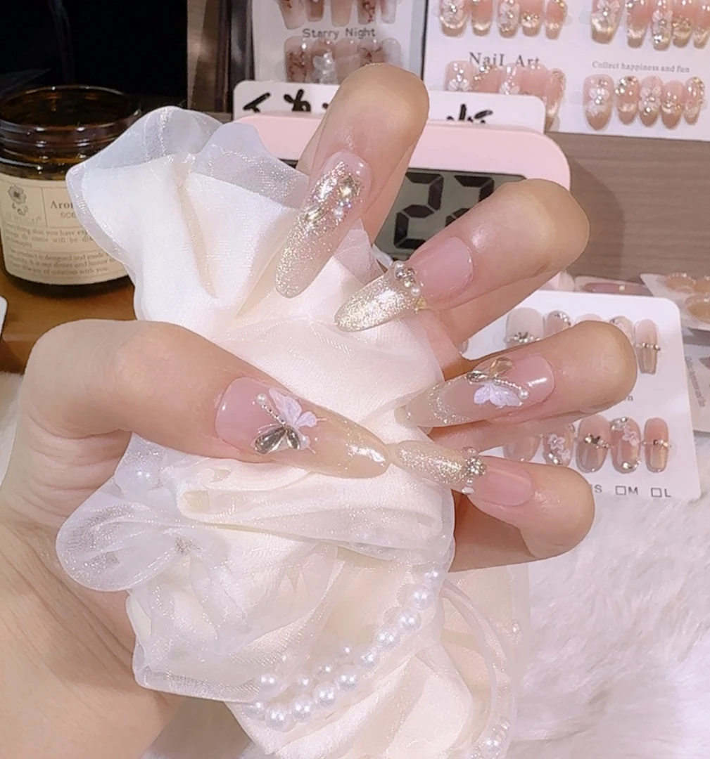【烫金蝴蝶】纯手工新款穿戴甲美甲穿戴式光疗甲冰透渐变