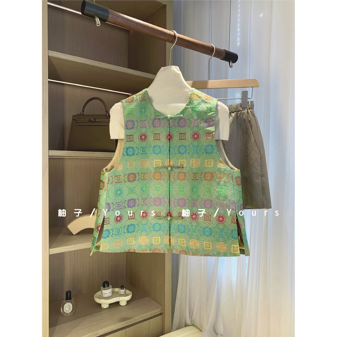 柚子yours【织金天华锦】李德喜宋锦气质国风新中式圆领女马甲