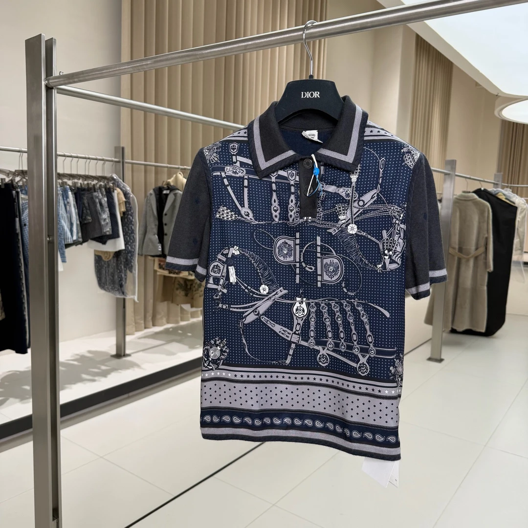 未使用 Hermes/爱马仕 灰蓝色真丝羊绒短袖上衣 36码 GM005946