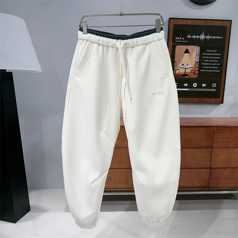 冬季加绒加厚休闲裤男松紧腰抽绳束脚裤时尚帅气宽松百搭运动卫裤