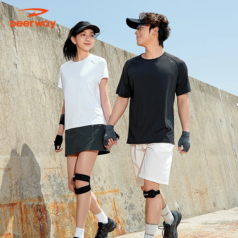 德尔惠夏季吸湿排汗t恤情侣户外跑步健身透气速干弹力短袖上衣男