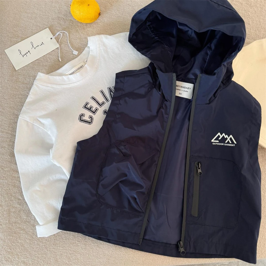 儿童外套马甲春秋季男女童日系潮牌连帽马甲中小童宝宝背心坎肩潮