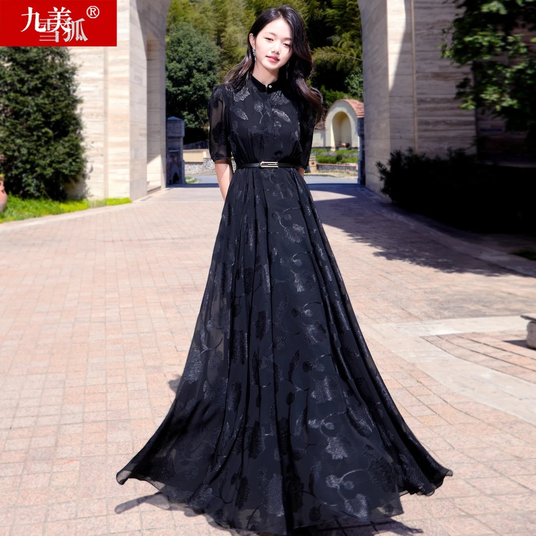 九美雪狐女装夏季高个子沙滩度假到脚踝气质超长款拖地长裙连衣裙