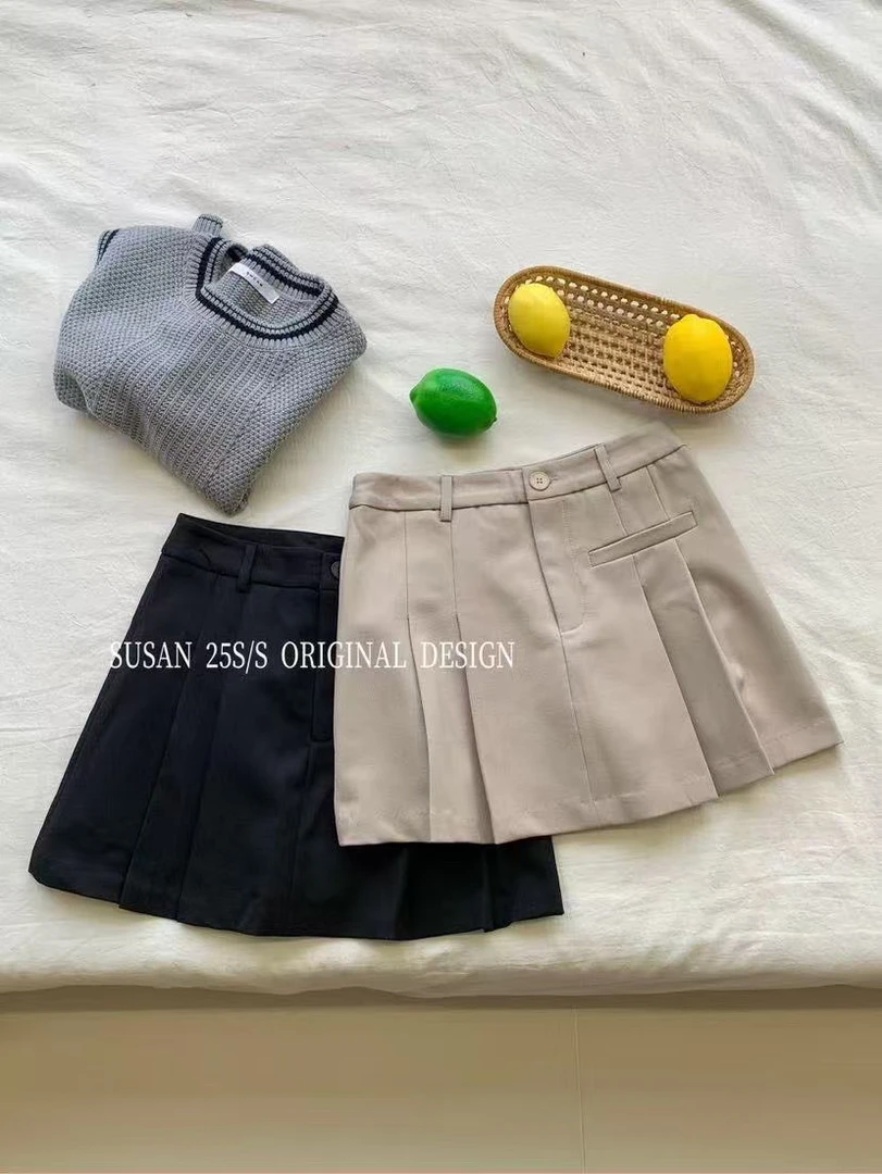 susan@2655 韩系简约百搭褶皱显瘦半裙（带安全裤）