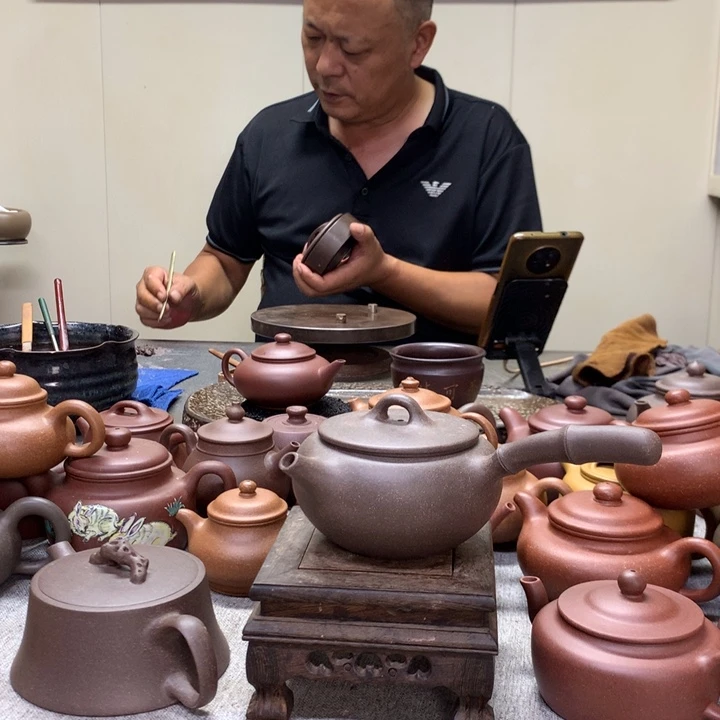 茶壶紫泥侧把壶半手工制作