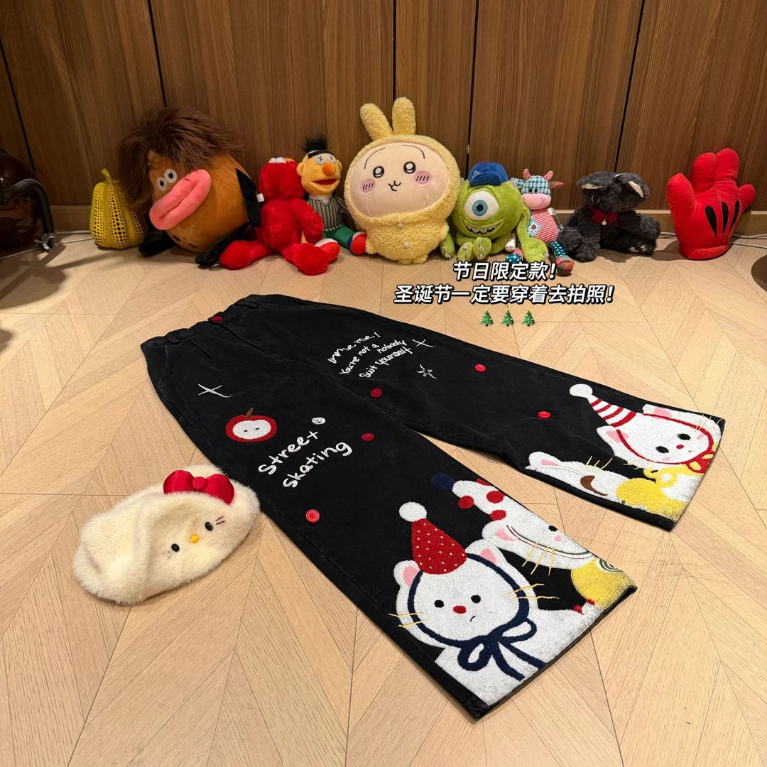 【圣诞小猫裤子-】R77新款设计时尚长裤男女同款-