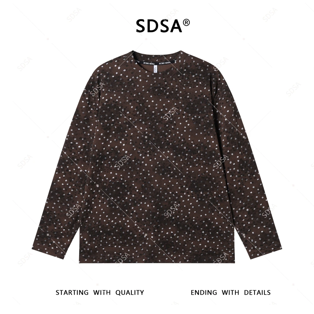 SDSA男士2025新款轻奢痞帅男装撞色波点印花圆领长袖T恤时尚百搭