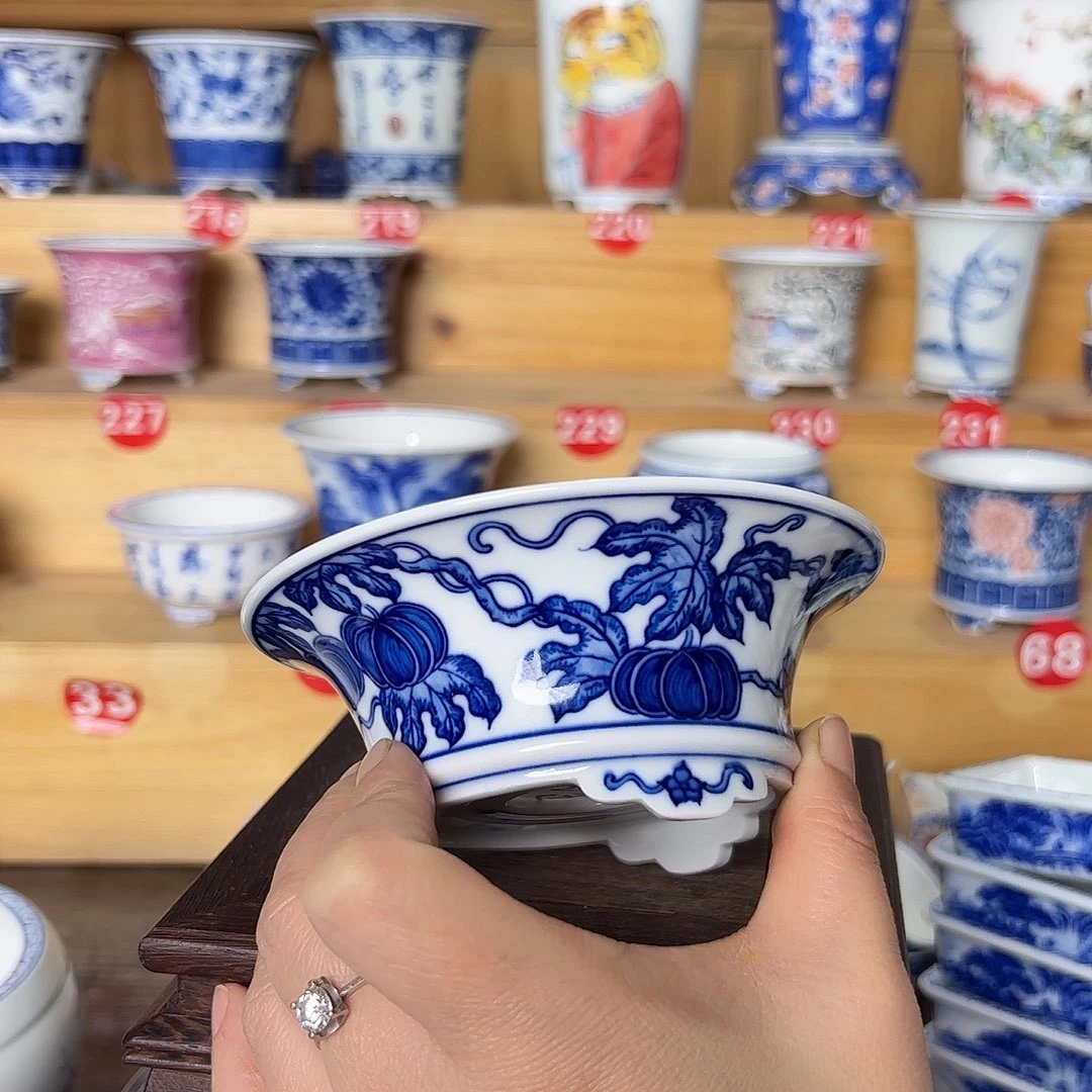 回***正陶摆件墨奈手绘陶瓷花盆