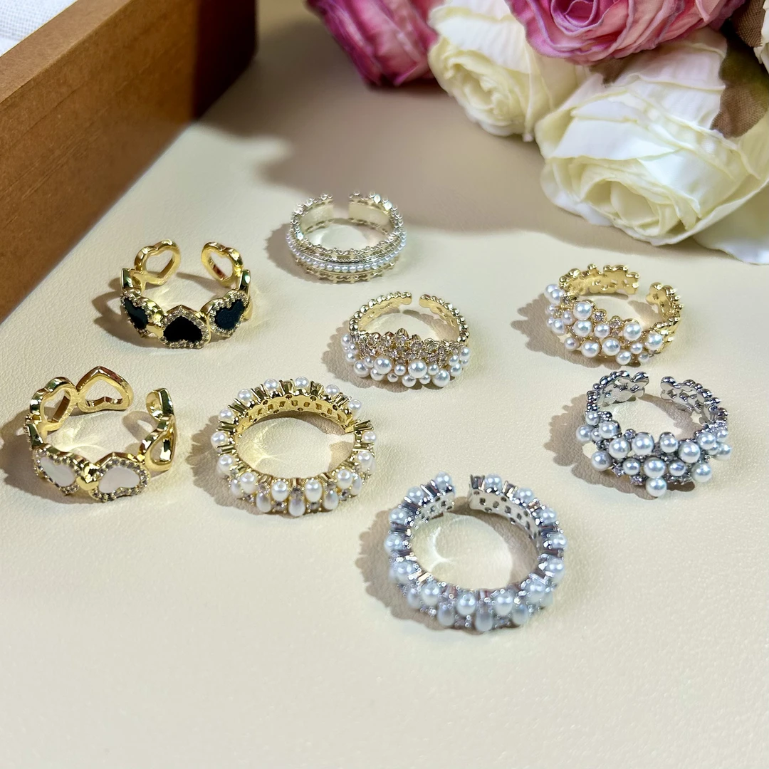 黄铜合成锆石戒指 复古小众气质时尚精致ins个性设计感轻奢戒指