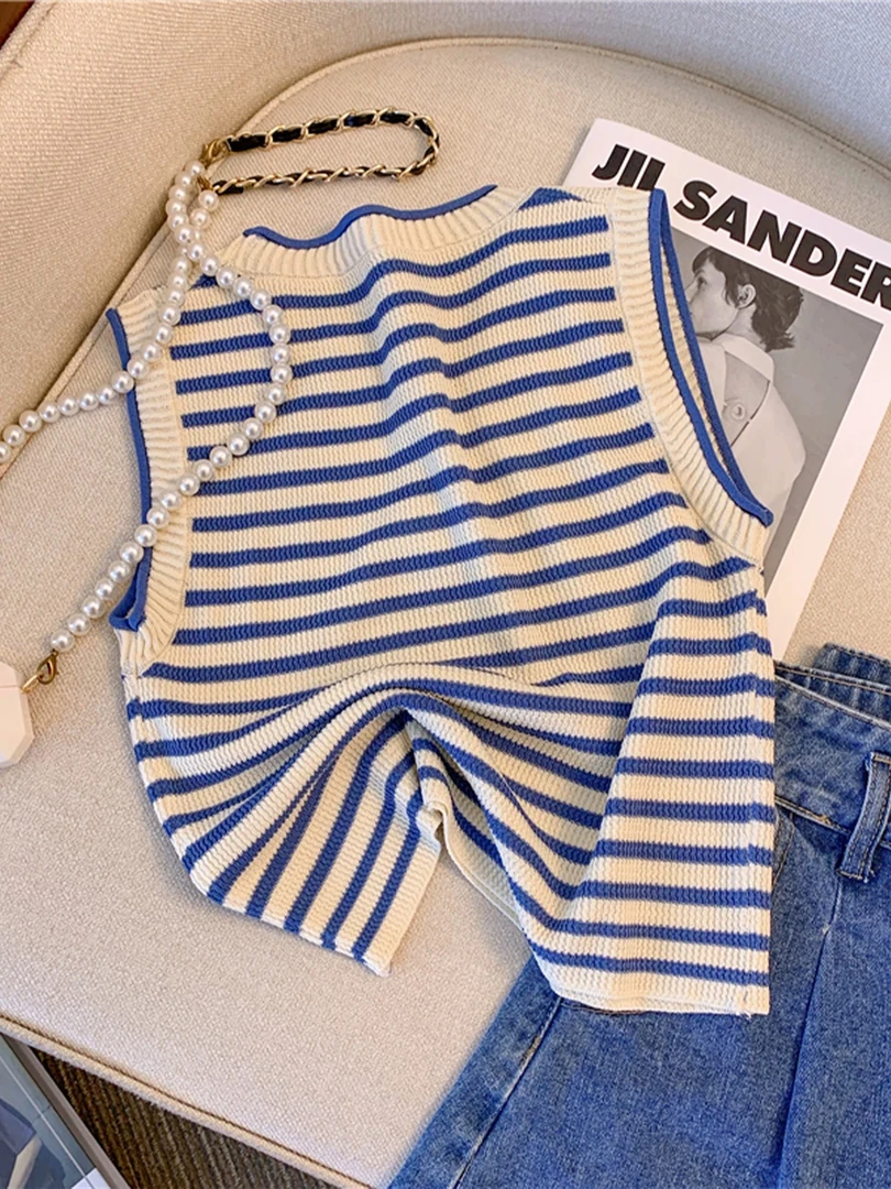 冰丝条纹针织吊带背心女夏季薄款洋气内搭配衬衫外穿无袖T恤上衣
