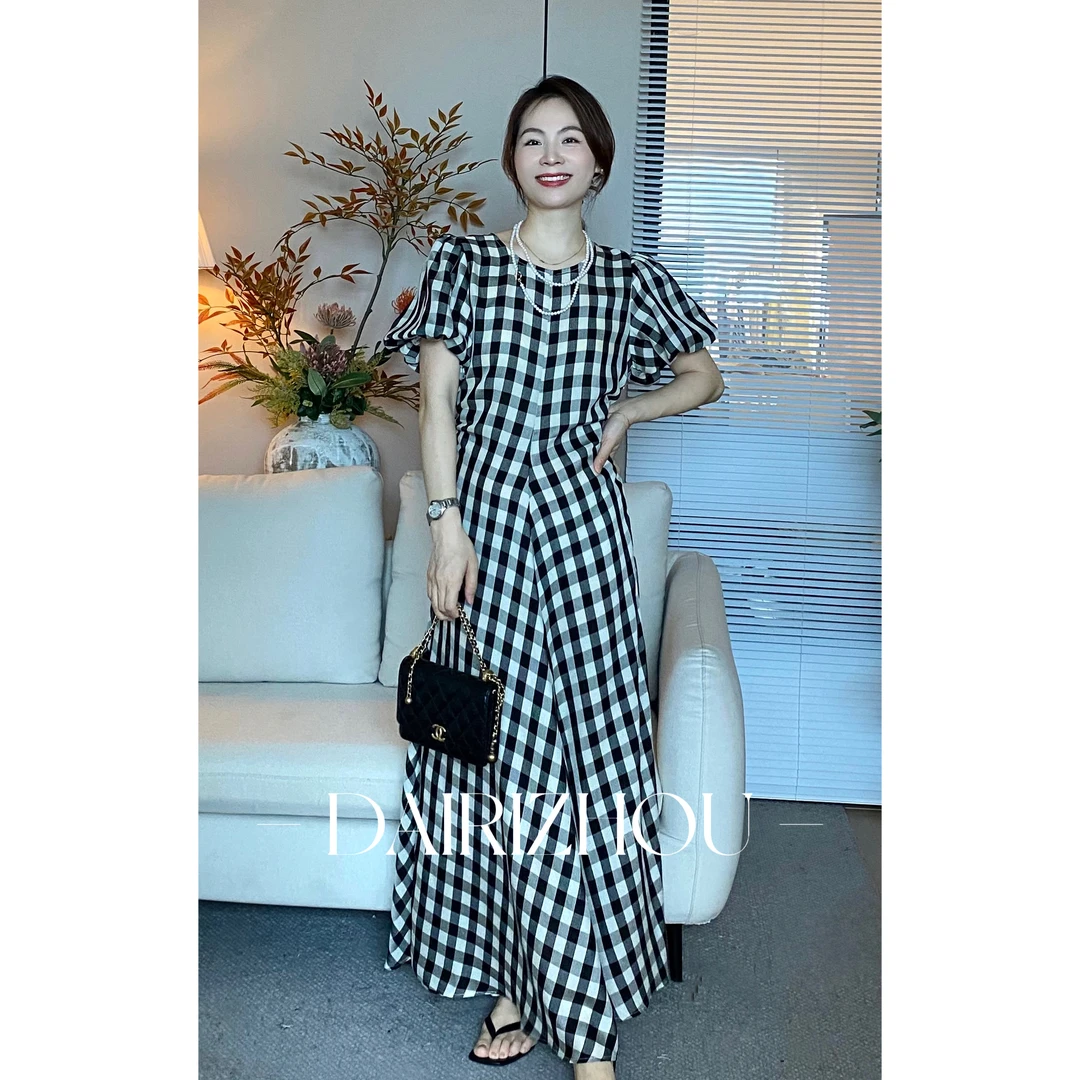 DAIRI  ZHOU▪️雾中花影   60醋酸40天丝格纹连衣裙露腰性感百搭款