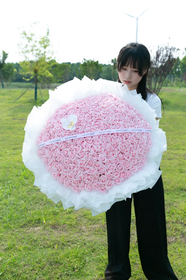 199朵粉玫瑰超大仿真花束纪念日生日惊喜情人节送女生永生花礼物
