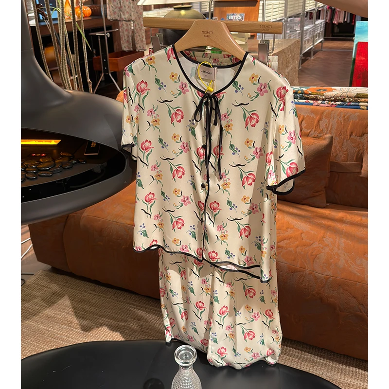 米诗缇【花开半夏短袖长裤】小众潮牌设计可外穿短袖长裤睡衣家居服