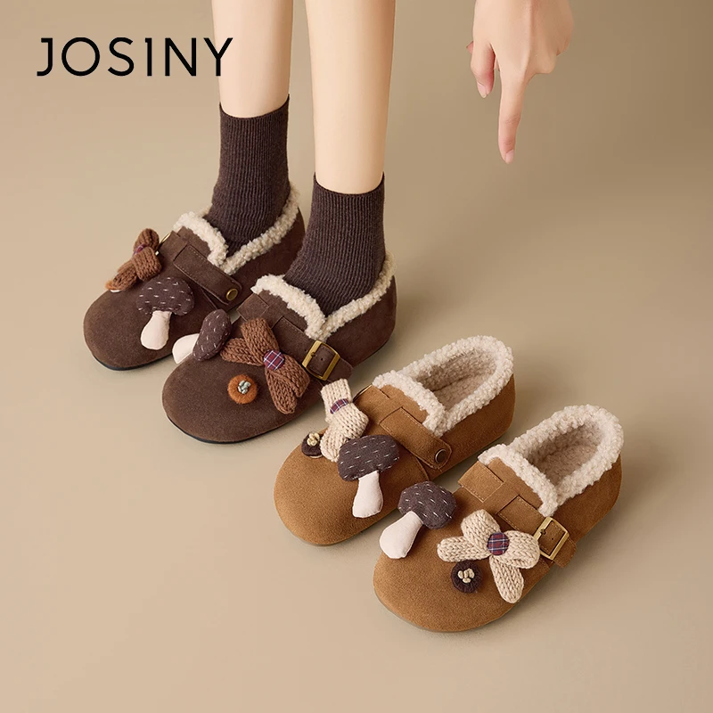 卓诗尼蝴蝶结加厚保暖勃肯鞋棉鞋女2025冬季新款加绒可爱风毛毛鞋
