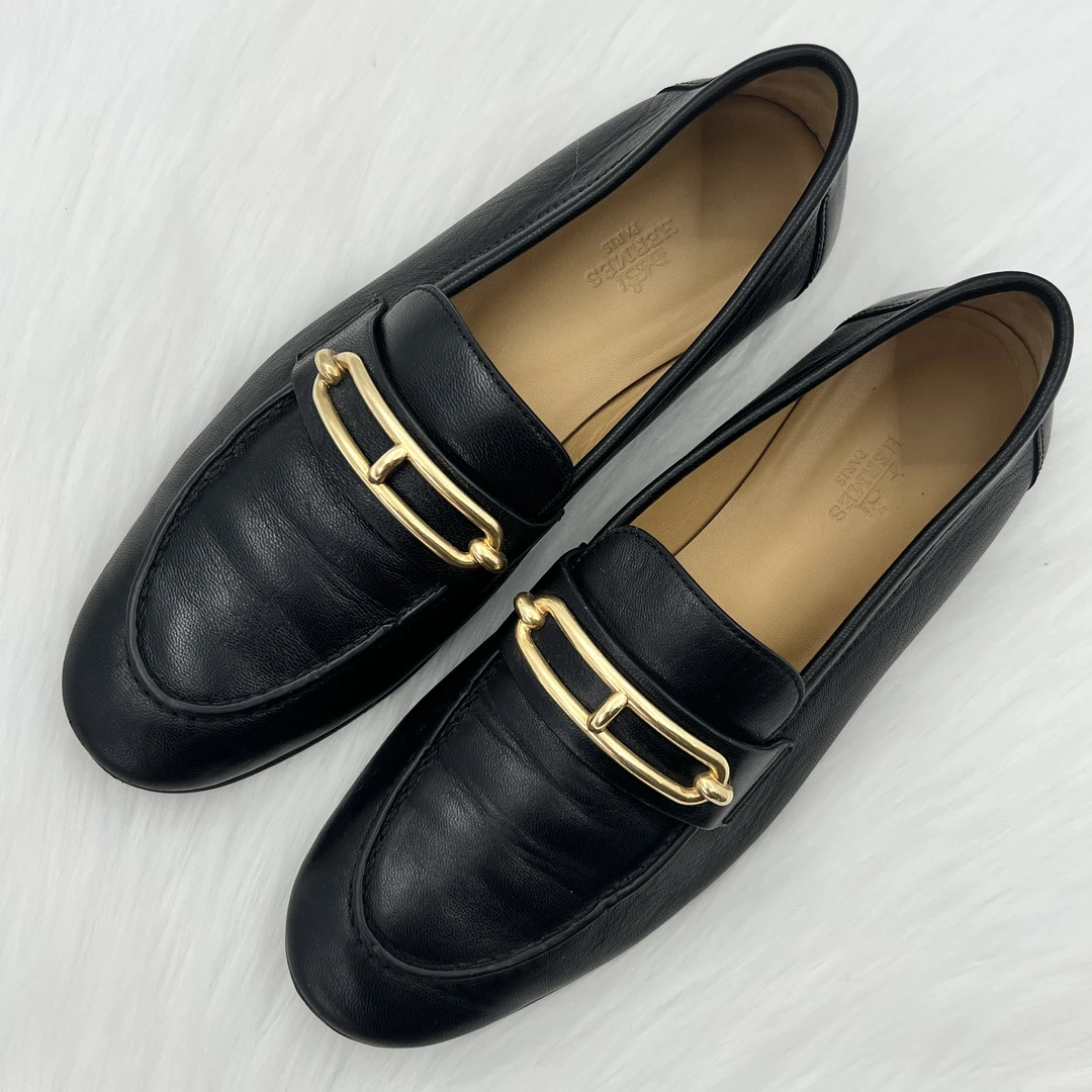 95新 Hermes/爱马仕 Colette 金扣猪鼻乐福鞋 38码 公价8k j6018