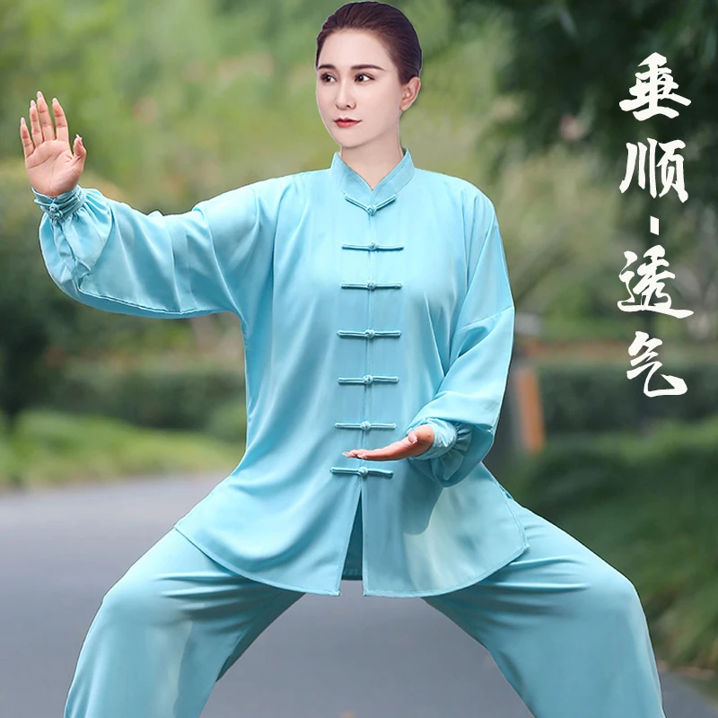 小和山太极服女春秋季透气垂顺中老年麻纱武术太极拳服装男夏表演