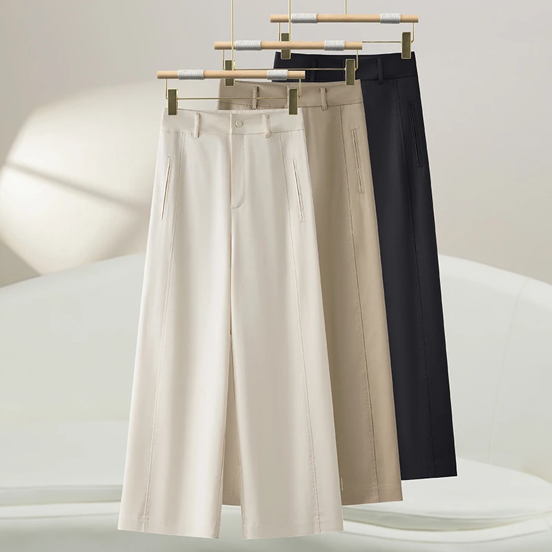 爆款夏季时尚天丝垂感阔腿裤百搭舒适透气宽松高腰气质九分休闲裤