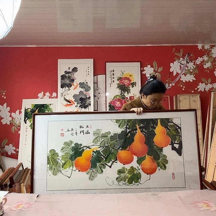 国画手写手绘带框包邮国画作品62✖️122