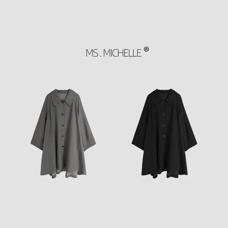 MS.MICHELLE 极简老钱大牌范中长款大裙摆斗篷式风衣外套5080