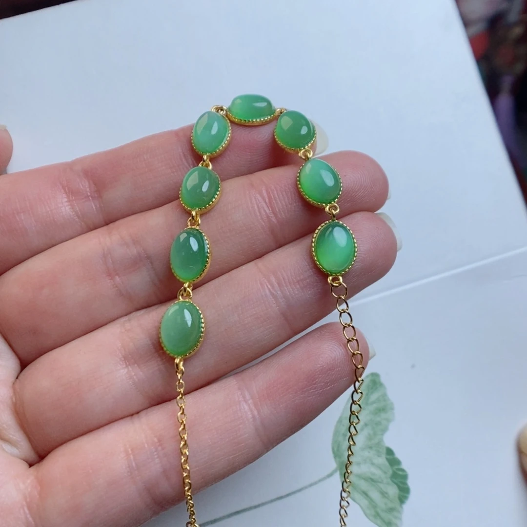 和田玉手链银S925镀金镶嵌