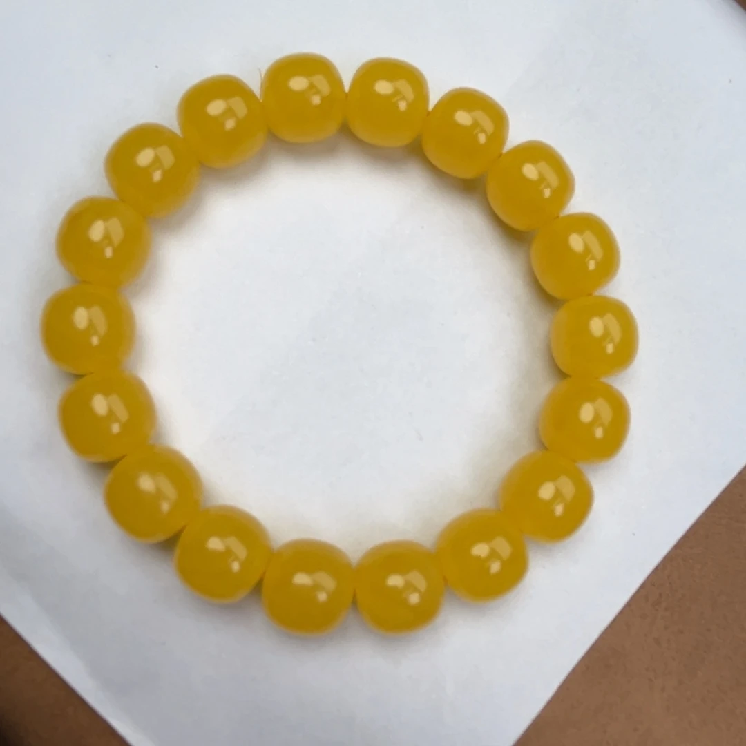 蜜蜡未镶嵌手串乌料焦皮同料橘红12.8*12.2腕口18+