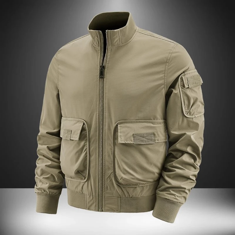 春秋宽松外套立领美式休闲男士简约百搭工装飞行夹克Z1150-5868