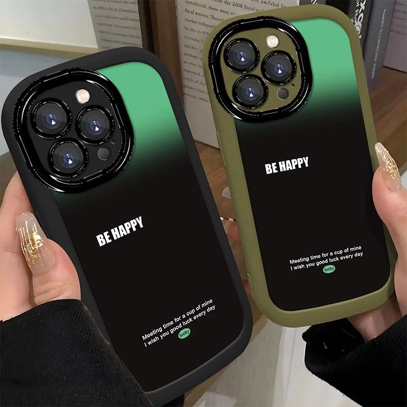 适用于【苹果】12ProMax个性绿黑渐变英文简约硅胶防摔手机壳