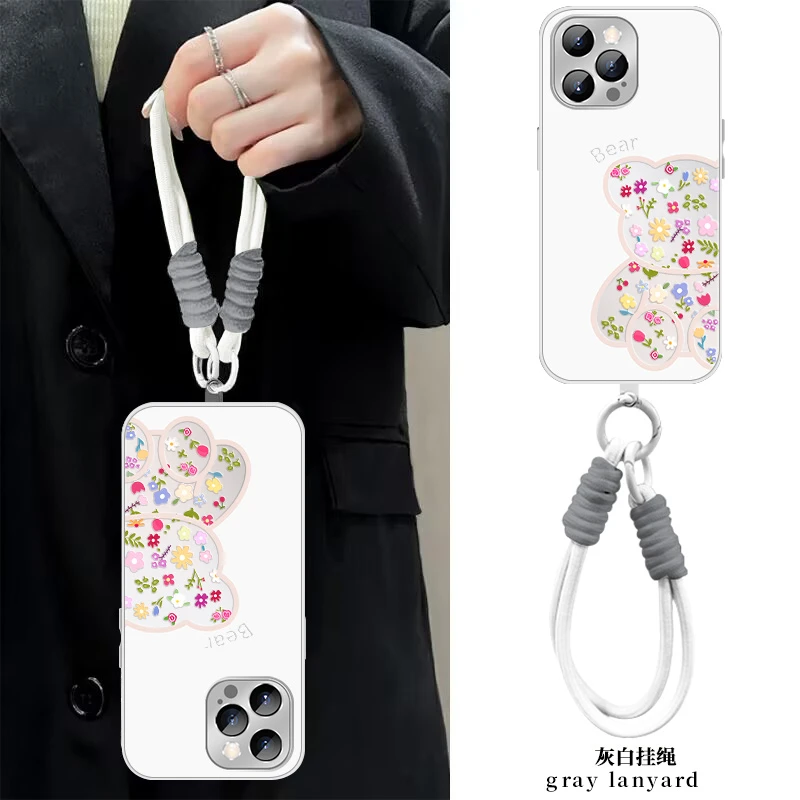 【苹果/华为/荣耀/OPPO/vivo小米】碎花米白熊液态AG磨砂手机壳