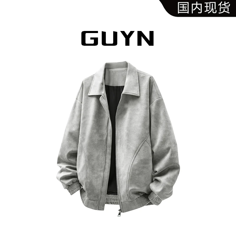 【品牌现货】GUYN春秋季新款时尚工装夹克翻领休闲复古纯色纹理潮牌