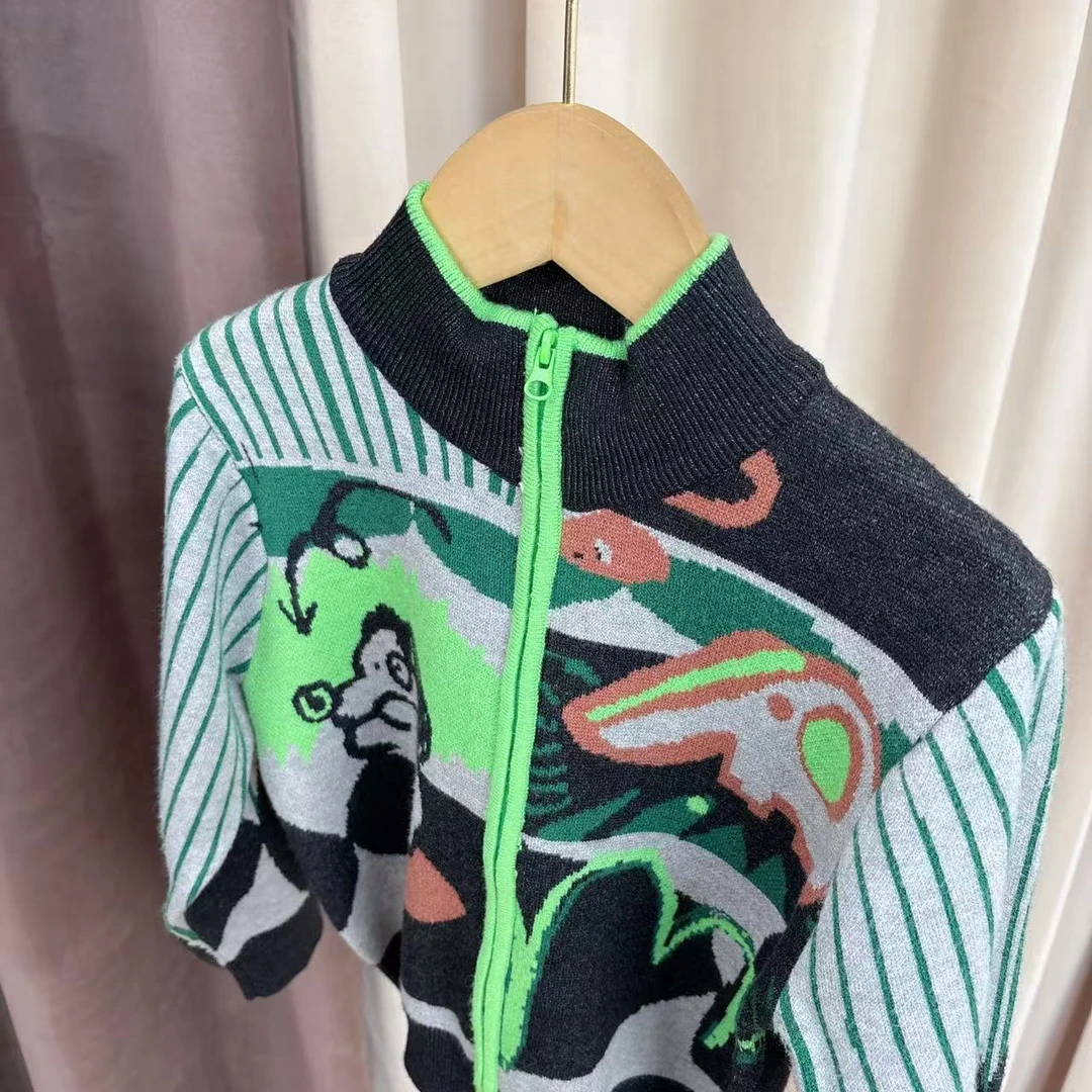 小丁家男女童立领小童彩色小马提花拉链毛衣针织衫开衫外套