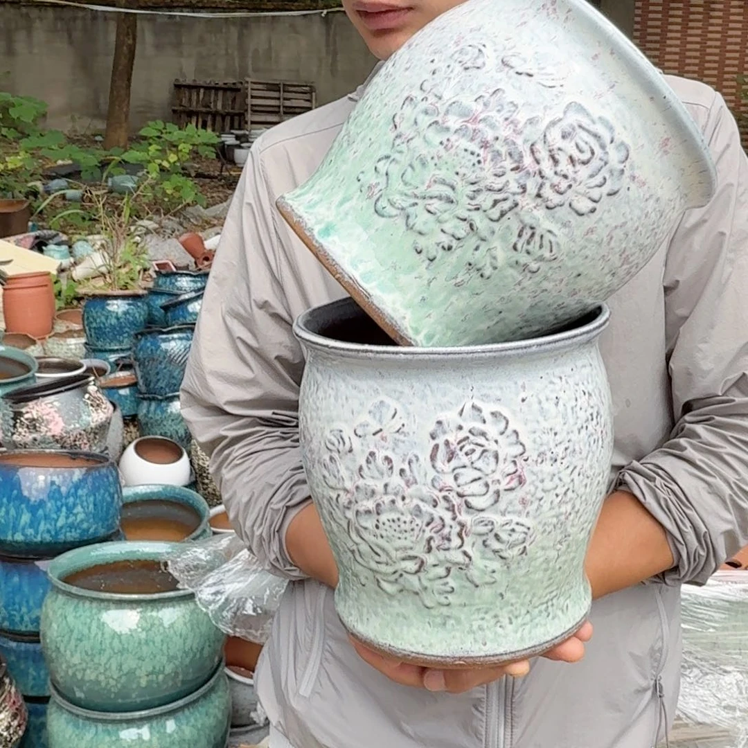 紫砂花盆口20高20（蝶恋花彩色两个