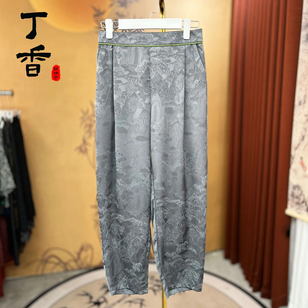 438新款精品重磅提花花萝休闲裤子女