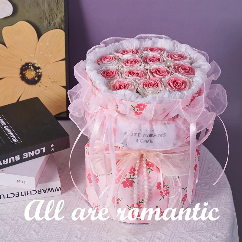 仙女纱碎花仿真花玫瑰花中香风蝴蝶结手工花束送女友告白节日礼物