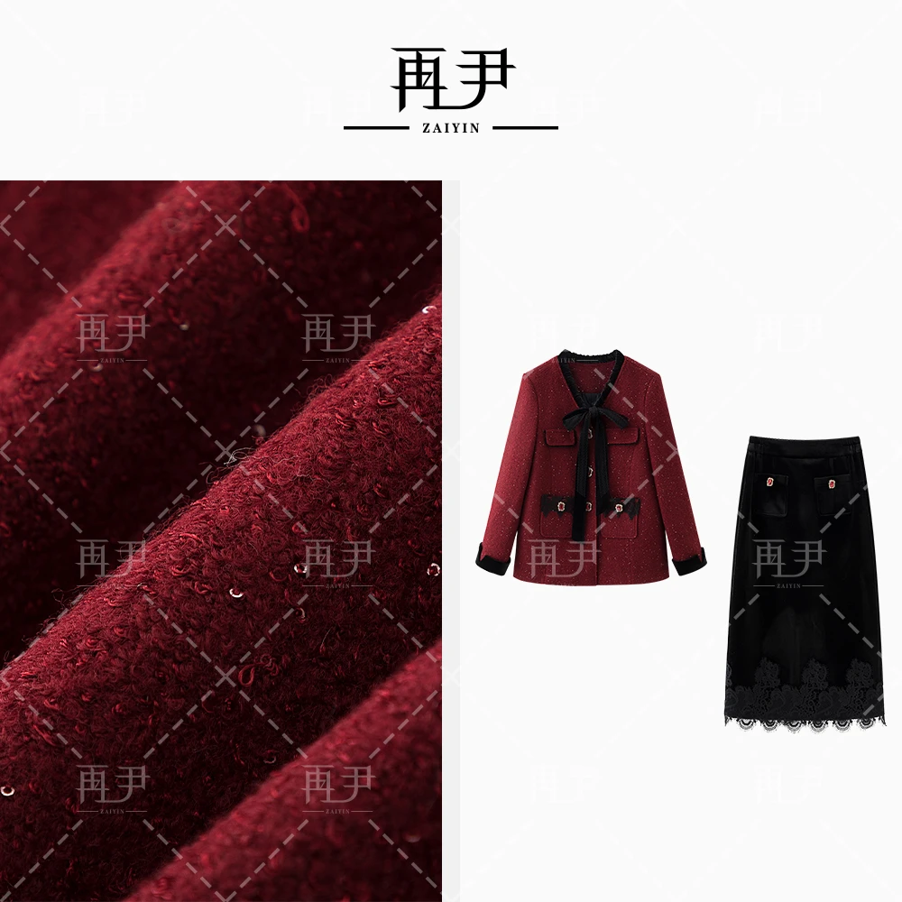 【童话】小众设计师定制轻奢女士时尚红色气质羽绒套装G24DT071049