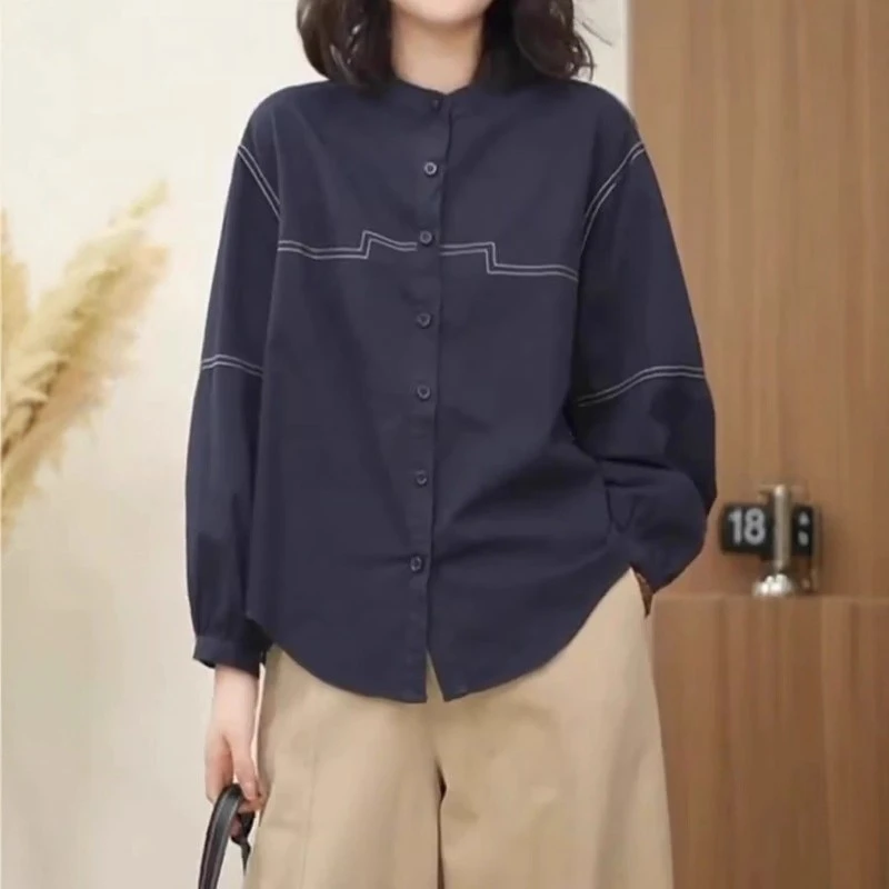 高级感气质明线长袖衬衫女秋季新款胖MM大码女装宽松显瘦百搭上衣