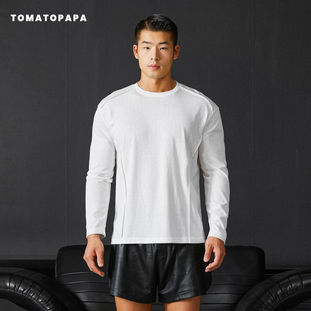 TOMATOPAPA男士长袖运动透气2025秋冬健身T恤美式纯色套头打底衫