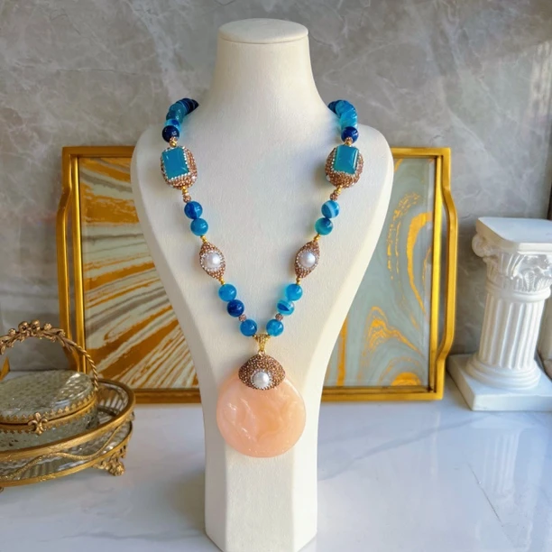 铜合金项链 蓝月苏娜系列 双面满镶颗粒2100手工气质时尚镶嵌百搭