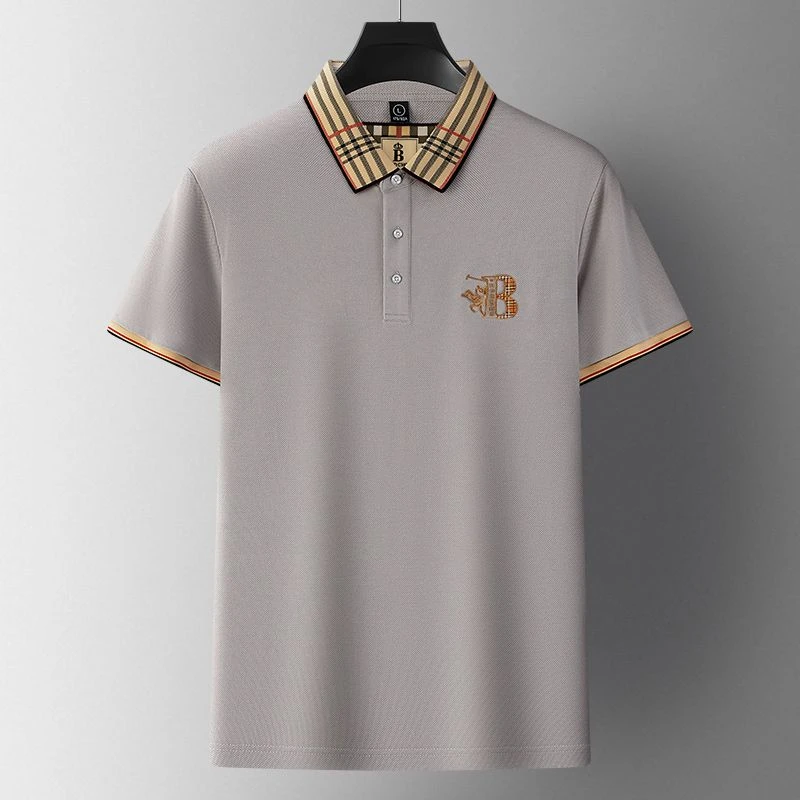 法式奢华高端刺绣修身翻领t恤男时尚商务稳重青年男士polo衫短袖