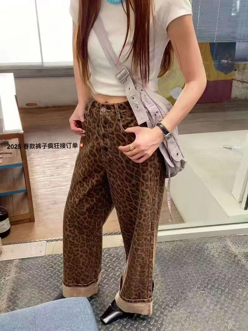 路一.韩国 Seoul    豹纹卷边牛仔裤 可卷边DP20250127117