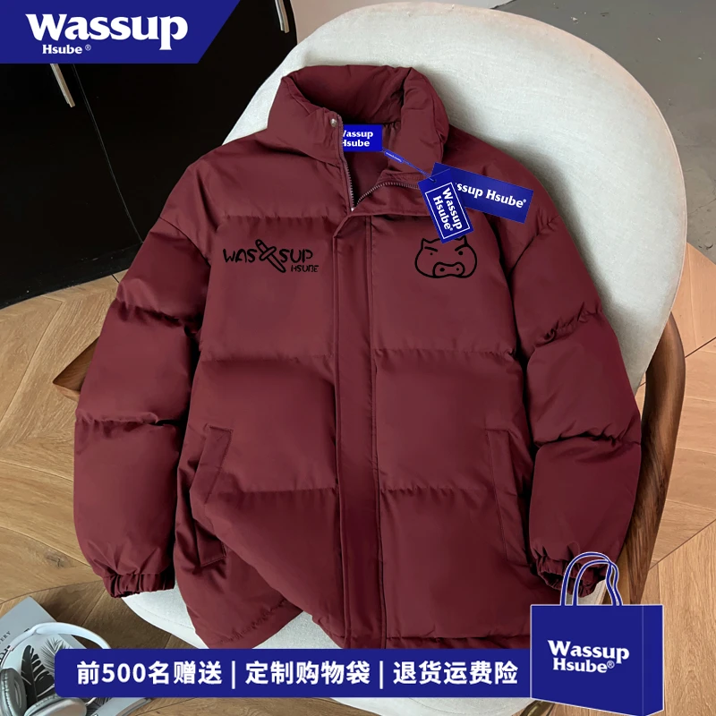 WASSUP HSUBE简约风小众印花面包服男冬季保暖防风情侣装棉服外套